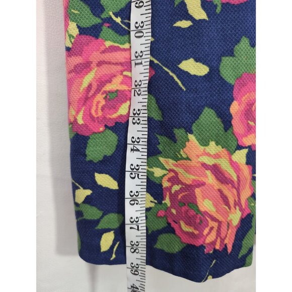 Lands End Sheath Dress Womens 12 Blue Floral Sleeveless Classic Preppy Career - Picture 9 of 9